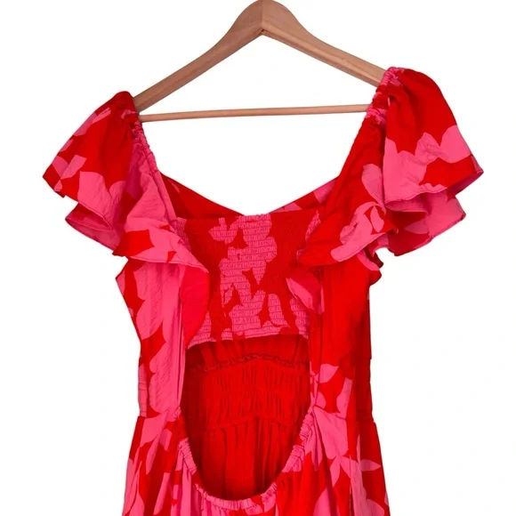 By Anthropologie Silverlake Flutter Sleeve Maxi Dress XL Pink Floral Pockets - Picture 5 of 9